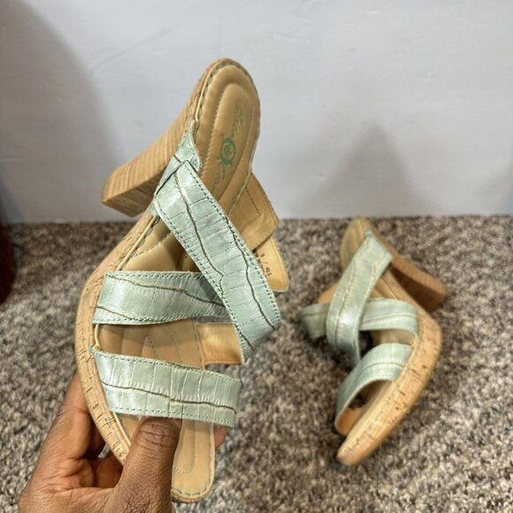 Born Emden Stacked Heel Sandals Women's Size 40.5 US 9 Strappy Sea Green - Picture 9 of 10